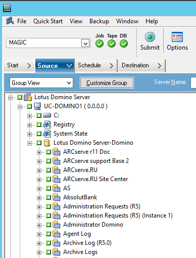 Выбор баз данных Lotus Notes для бэкапа