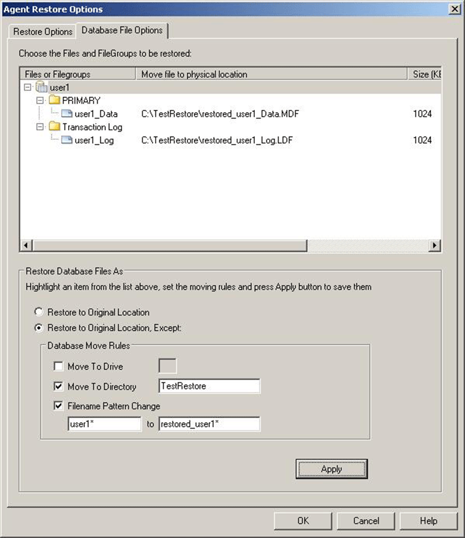 Восстановление базы SQL - формирование задания