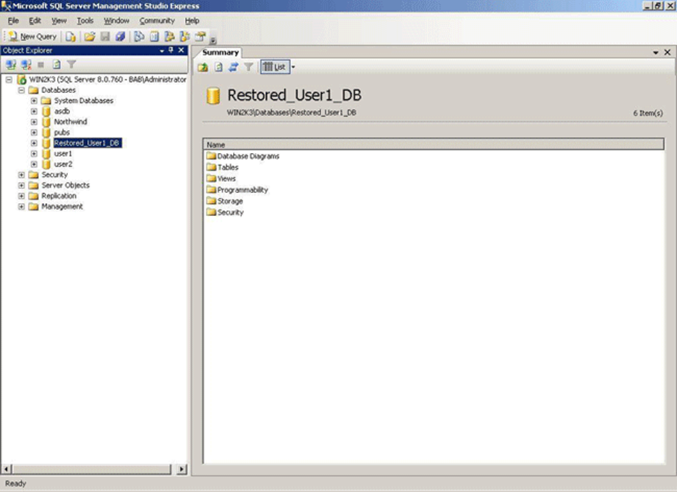 Завершение восстановления базы sql