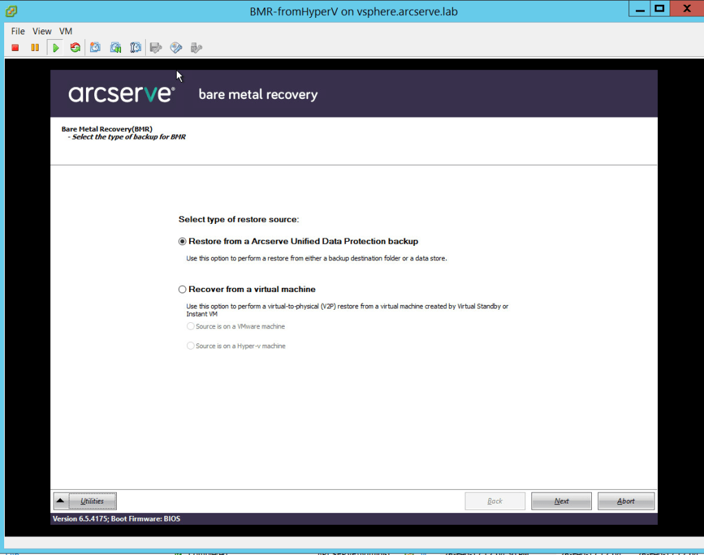 Bare Metal Restore из резервной копии Arcserve